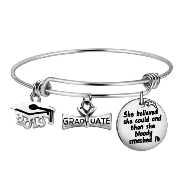 

" she believed" graduate letter carving pendant geometric statement female glamour women bracelet bangle friends, Black