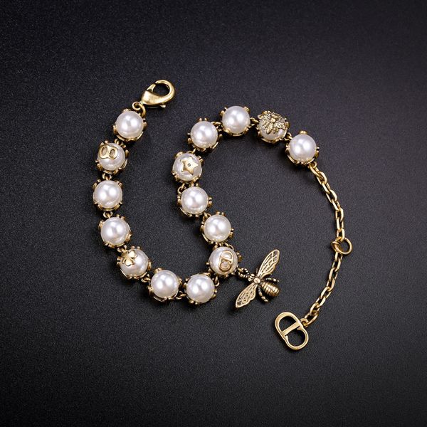 

family letter bee pearl female star same bracelet fashion jewelry, Black