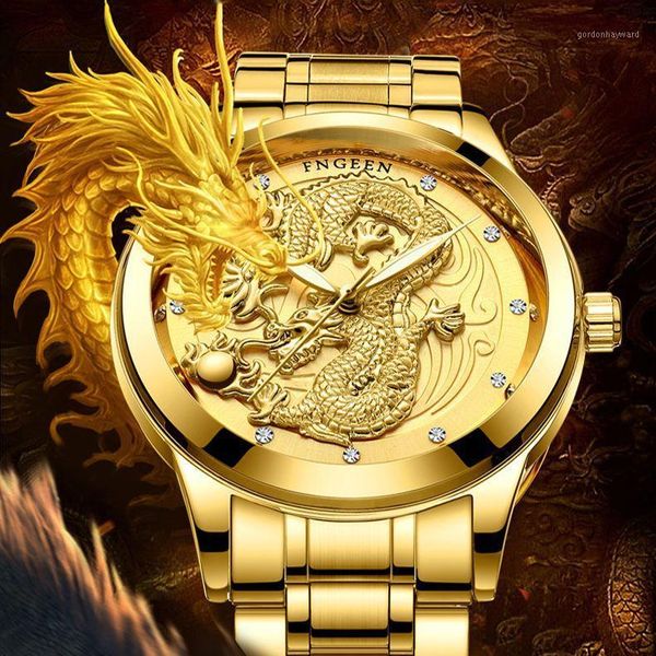

wristwatches fngeen s666 couple watch dragon and phoenix men women luxury gold color quartz ultra-thin steel belt watches, Slivery;brown