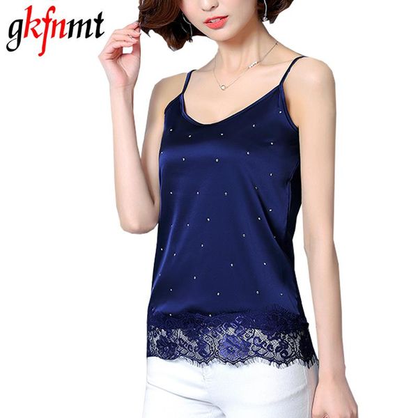 

women's tanks & camis gkfnmt fashion women strap silk lace polka dot trim sleeveless cami black camisole plus size xxxl, White