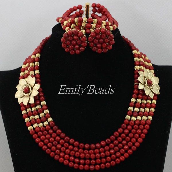 

wedding jewelry sets fabulous nigerian red coral beads necklace set african costume wholesale cj517, Slivery;golden