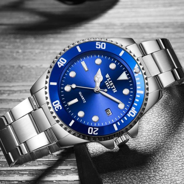 

watch black green blue water ghost fashion casual calendar waterproof steel band quartz men's non-mechanical, Slivery;brown