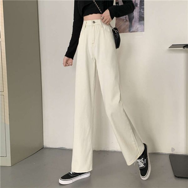 

white summer wide leg pants spring and autumn high waist tube loose long, Blue