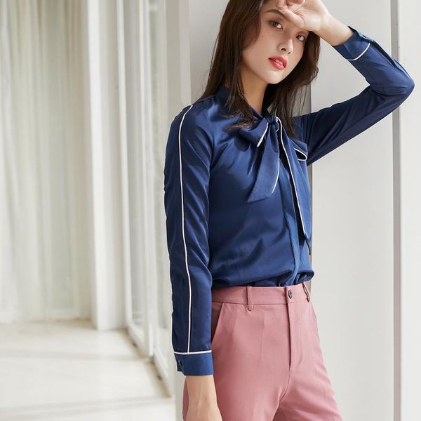 

elegant spring/autumn female clothing white bow collar women and blouses casual office ladies shirts plus size s-4xl women's