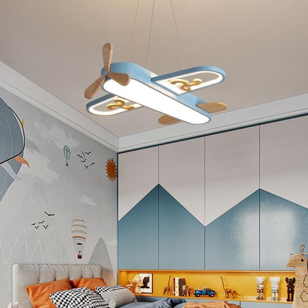 Anhänger Lampen Holz Led Kronleuchter Für Kind Schlafzimmer Kinder Zimmer Kindergarten Nordic Blau Design Decke Hängen Lampe Flugzeug Licht