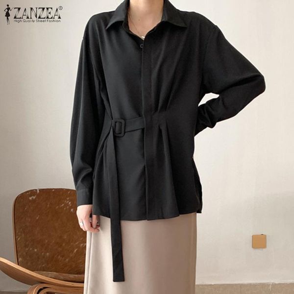 

stylish solid shirts women's irregular blouses zanzea 2021 casual long sleeve blusa ol style female lapel tunic oversized &, White