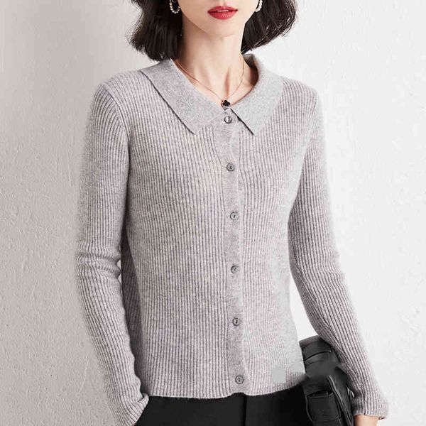 

women's knits & tees slim solid polo collar knit cardigan women 10 color elastic single-breasted long sleeve sweaters korean style, White