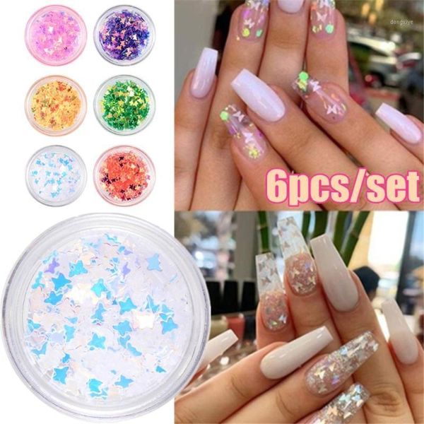 

6box/set holographic butterfly colorful nail glitter flakes 3d sparkly gold foils sequins polish manicure for acrylic decoration1, Silver;gold