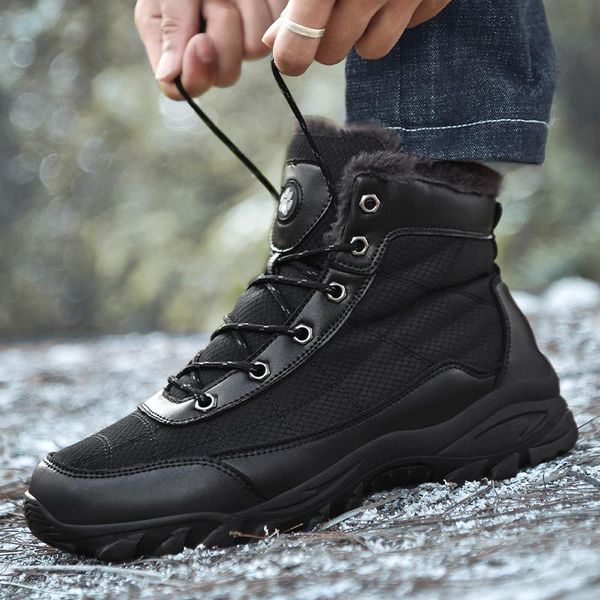 

boots large size men's fashion working safety winter cotton-padded shoes warm plush fur ankle snow security 2021, Black