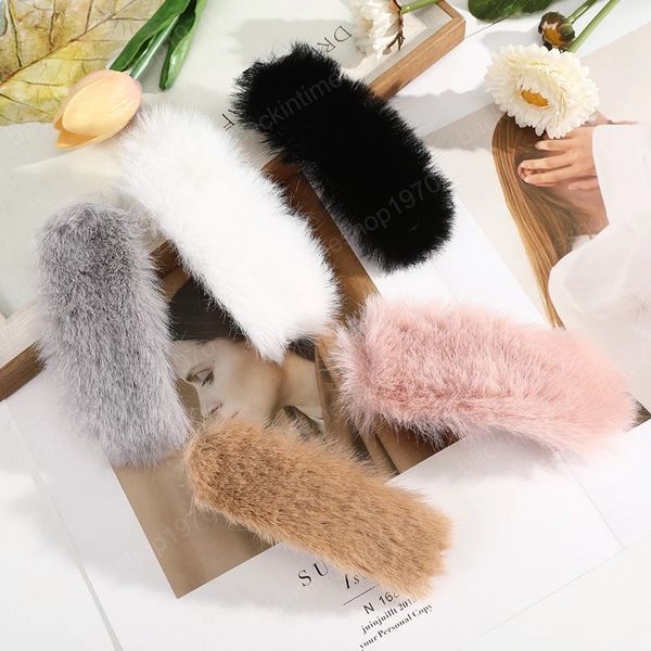

korea hairpin plush hair clip imitation rabbit fur duckbill clips barrettes women fashion hair accessories, Slivery;white