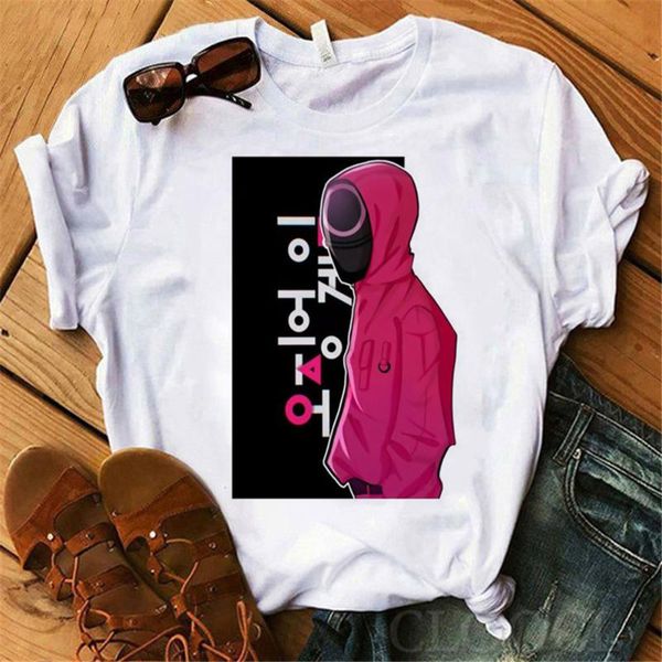 

men's t-shirts cloocl est korean squid game white 100% cotton 3d graphics cartoon pullovers casual sweatshirt harajuku men clothing, White;black
