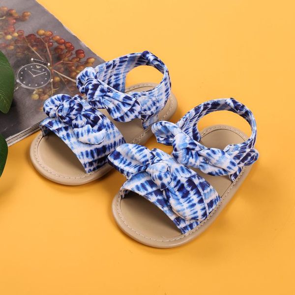 

summer sandals for baby girls shoes non-slip babytie-dye print bowknot walking footwear infant kids, Black;red