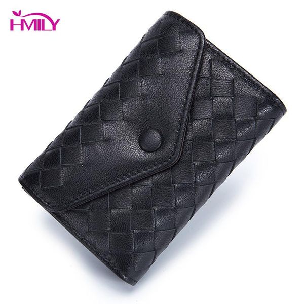 

card holders hmily women holder genuine leather ladies business wallet knitting zero cover fashion pocket men, Brown;gray