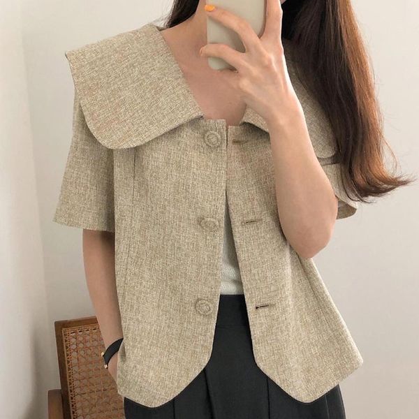 

women's jackets zcsmll korean summer retro doll collar three buttons loose wild casual solid color cardigan short coat women, Black;brown