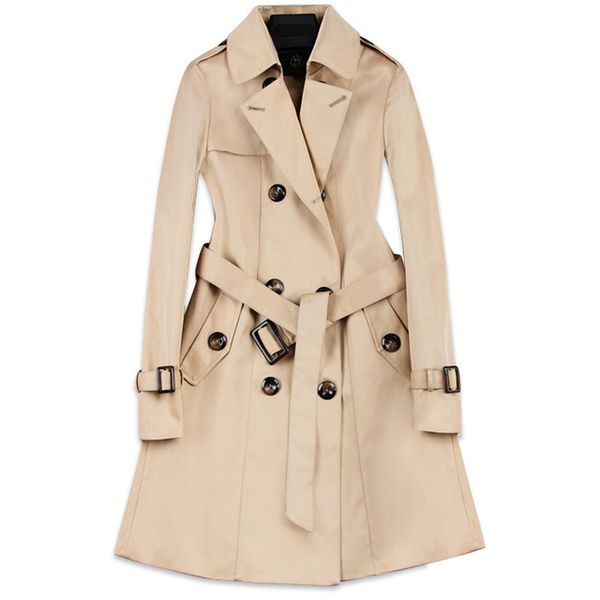 

fashion double breasted mid-long trench coat women khaki slim belt cloak mujer windbreaker female abrigos brazil lh810, Tan;black