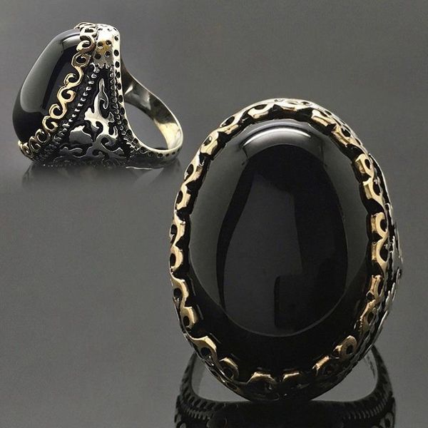

wedding rings retro ring black zircon engagement for women men gift, Slivery;golden