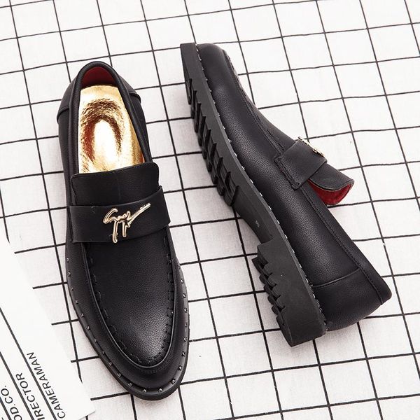 

dress shoes mens fashion office pointy leather loafers oxford male formal wedding slip on party footwear, Black