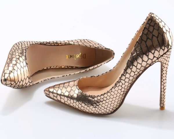 

super gold python faux leather women shallow high heels pointy toe ladies slip on pumps fashion club stiletto size 41 dress shoes, Black