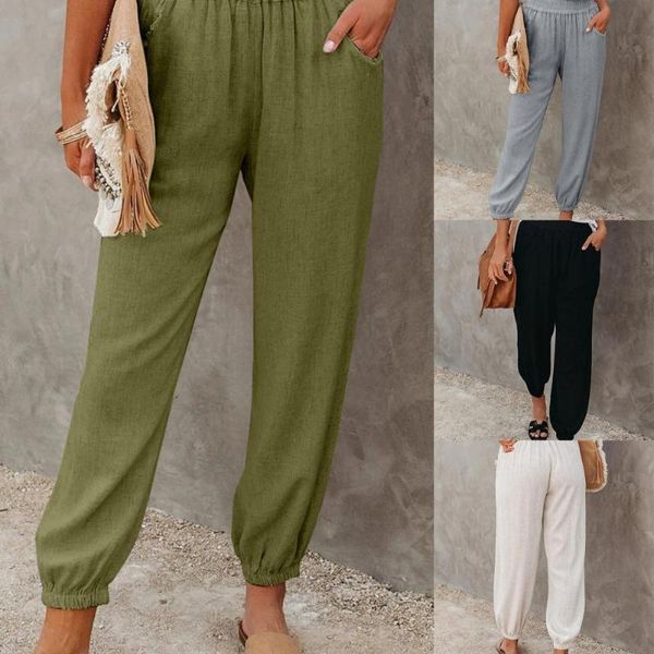 

women's pants & capris ninth high waist ankle tied casual women elastic waistband pockets length trousers for spring/summer jogging, Black;white