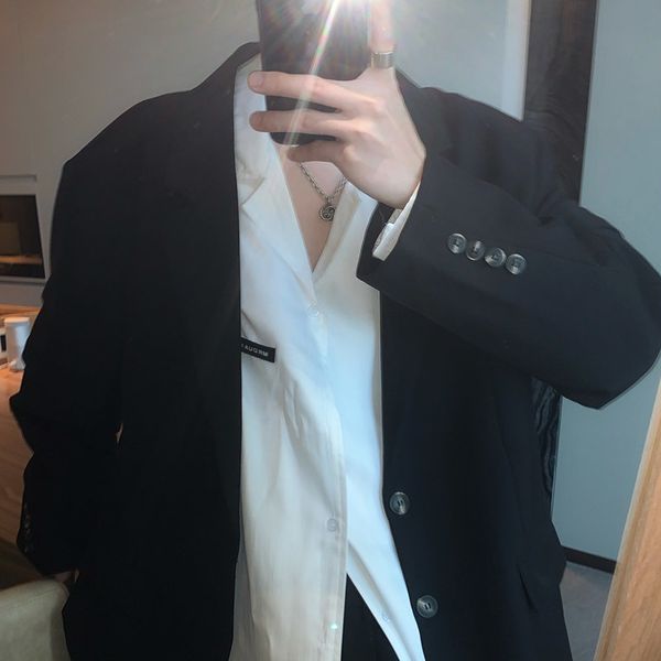 

2021 new black casual blazers coat men's korean style loose handsome detachable clothes short sleeve suit 0231, White;black