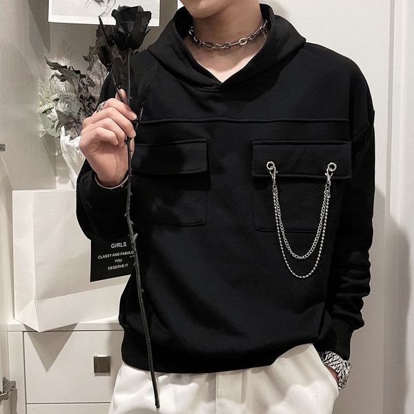 

men's jackets hoodie, plain, wool, hip-hop style, leisure, decorative metal chain, skateboarding autumn and winter, Black;brown
