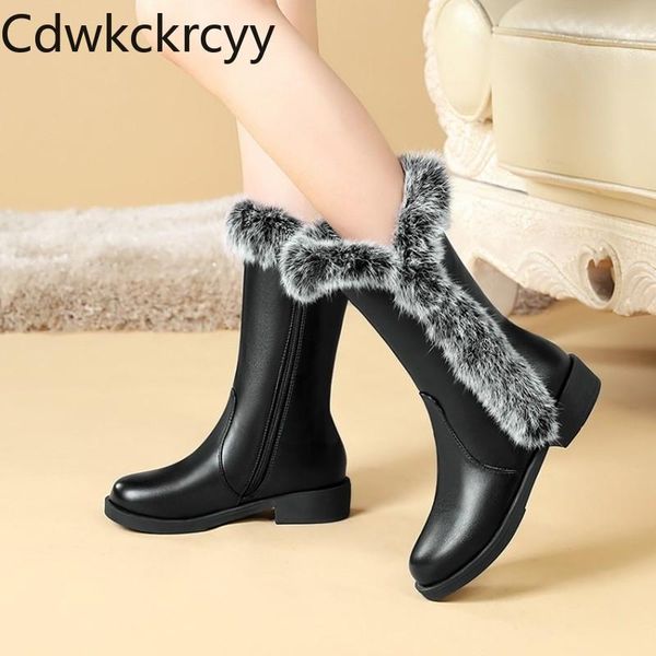 

boots winter the hair fashion round head thick bottom waterproof snow plus velvet keep warm high heel women, Black