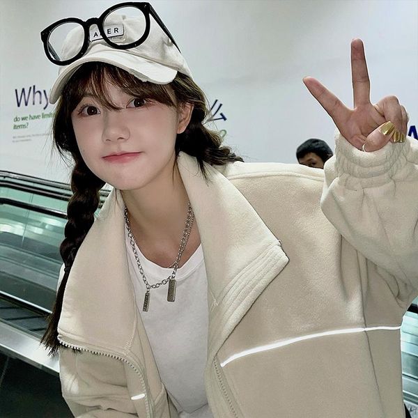 

women's jackets womens reflective patchwork fleece jacket for korean fashion trends streetwear sweet girls fall clothing teenage oversi, Black;brown