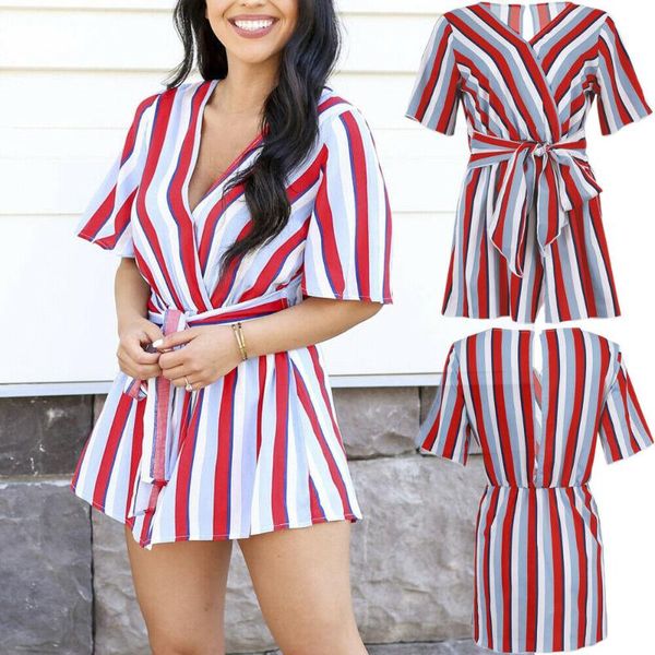 

boho stripe mini dress 2021 women ladies summer short sleeve wrap beachwear v-neck striped casual sundress holiday women's swimwear, White;black
