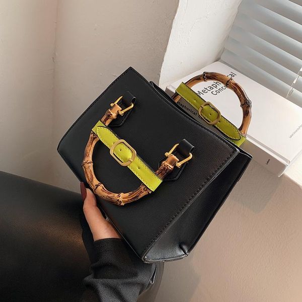 

evening bags vintage square totes with bamboo handle 2021 winter pu leather women's designer handbag panelled shoulder messenger bag