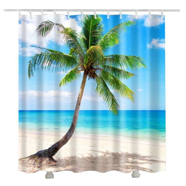 

shower curtains blue sky curtain beach sea drop gift sunshine coconut tree fabric