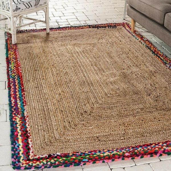 

carpets jute rug cotton handmade reversible rustic appearance area runner home decoration
