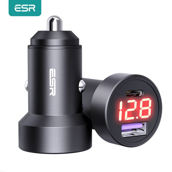 

esr car 36w dual usb quick charge 3.0 phone qc3.0 type c pd fast charging charger digital display