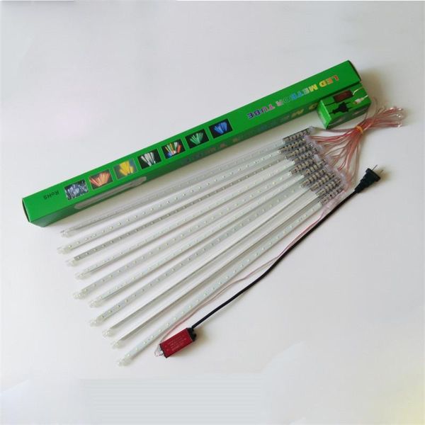 

strings 10pcs/set waterproof led meteor shower rain lights 50cm 10 tubes 100-240v icicle snow raindrop outdoor with eu/us power adapter