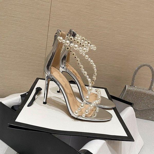 

dress shoes 2021 temperament transparent one-word sandals women fashion pearl high heels, Black