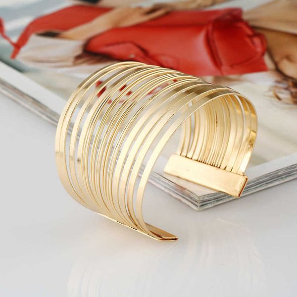 

lzhlq maxi cuff bangle for women geometric wide line metal plated punk bangle bracelet 2020 fashion brand jewelry accessories q0719, Black