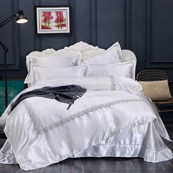 

bedding sets pure colored lace set /king size 4pcs luxury bed duvet cover bedsheet pillowcase