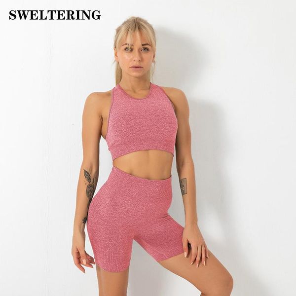 

yoga set workout clothes for women ribbed seamless gym 2 piece sport sports bras shorts clothing outfit