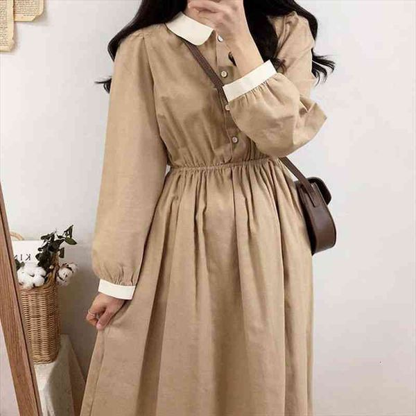 

vintage old long sleeve midi dress women autumn korean fashion elegant japanese kawaii chic trendy kpop clothes, Black;gray