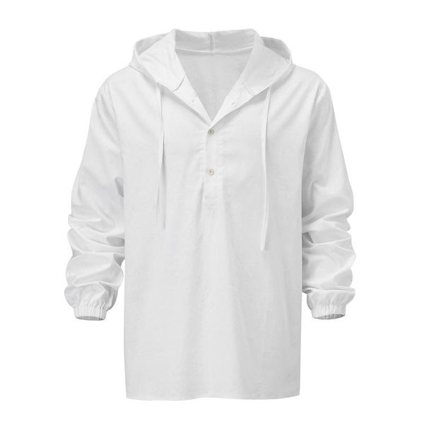

men's casual shirts autumn hooded mens cool thin breathable button cotton shirt long sleeve clothing camisa hemden chemise homme blouse, White;black