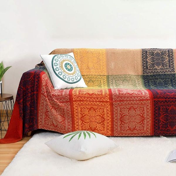 

blankets bohemian tribal blanket reversible colorful red blue boho hippie chenille fabric throw covers couch sofa chair loveseat recliner
