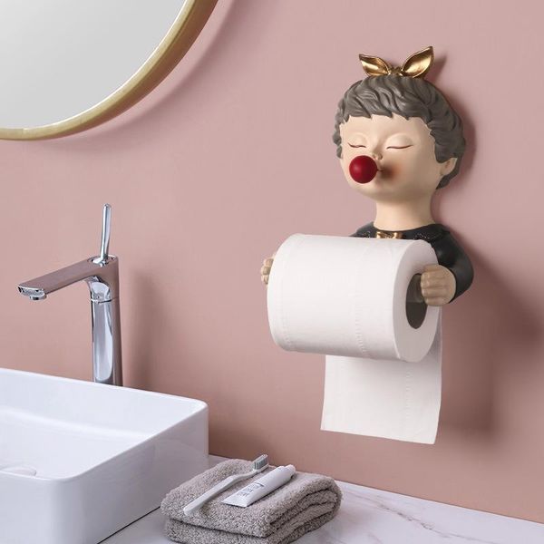 

nordic ins creative cute girl paper tube bathroom toilet without punching tissue box wall-mounted wash towel storage rack holders