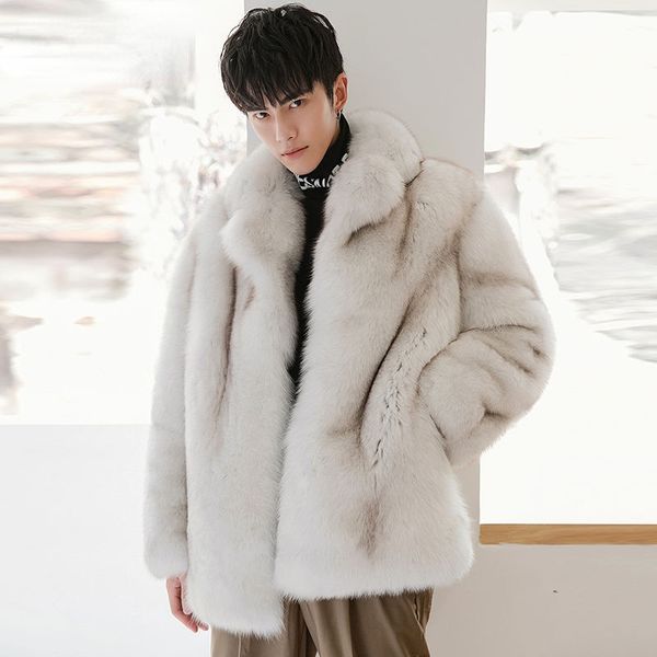 

2021 winter men's faux white fox fur coat comfortable lapel long sleeve high quality, Black