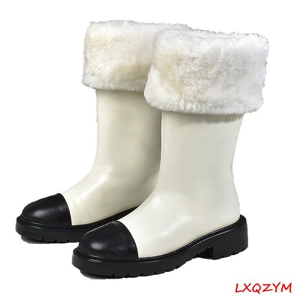 

boots latest arrival winter knee high snow shoes for women round toe low heel genuine leather wool lining brand design 35-41, Black