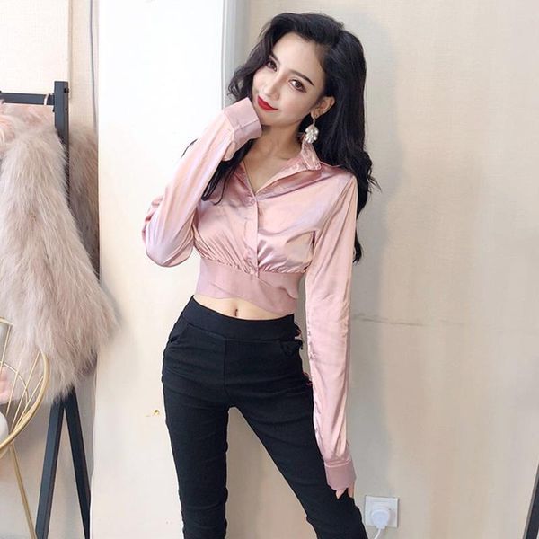 

women's blouses & shirts clothing tspring urn-down collar long sleeve crop women vintage solid spring ulzzang korean, White