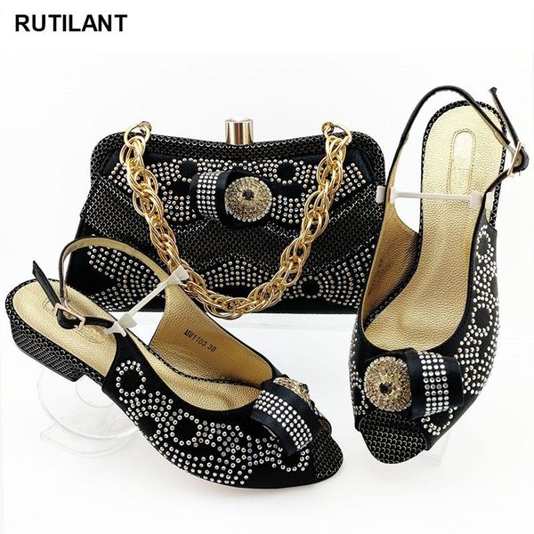 

women italian african party pumps shoes and bag elegant designer bags matching set rhinestone wedding dress, Black