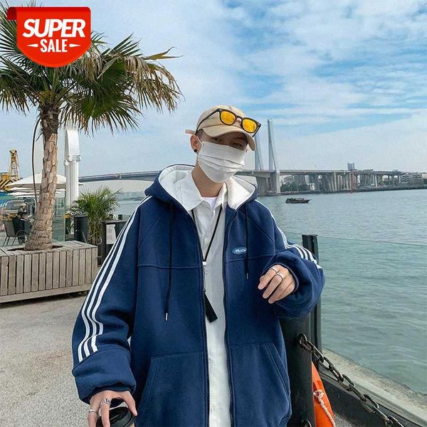 

cardigan sweater men's national tide loose trend all-match casual hooded jacket hong kong style youth #fx8f, Black