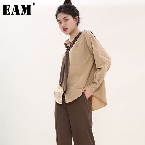 

[eam] wide leg pants big size three piece suit lapel long sleeve brown loose women fashion spring summer 1dd430716 210512, White