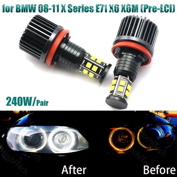 

car headlights 120w 6000k white h8 led angel eyes marker lights for 2008-2011 x series e71 x6 x6m (pre-lci)