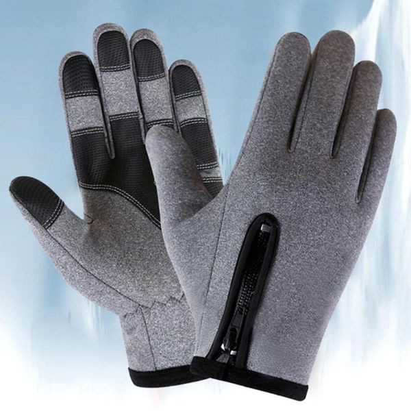 

cycling gloves outdoor winter warm windproof waterproof thick skiing touch screen sports zipper full finger, Black