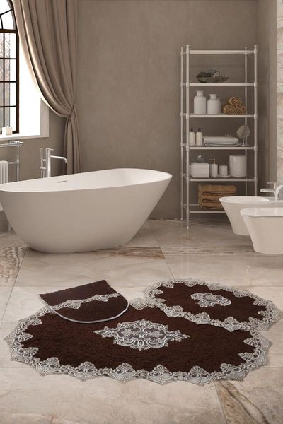 

bonny home aplique lux coffee 3'lÃ¼ french laced bath mat set dowries toilet seat pad mats
